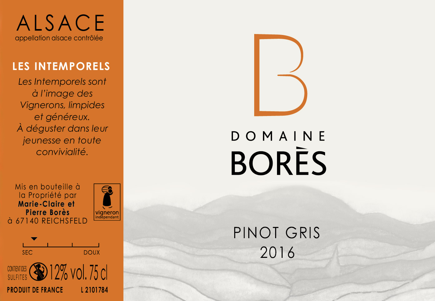 Pinot gris 2016 Domaine Borès Reichsfeld Alsace